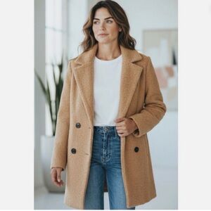 Vince Jacket Women's Size 2X Wool Alpaca Blend Double Breasted Knit Blazer Camel